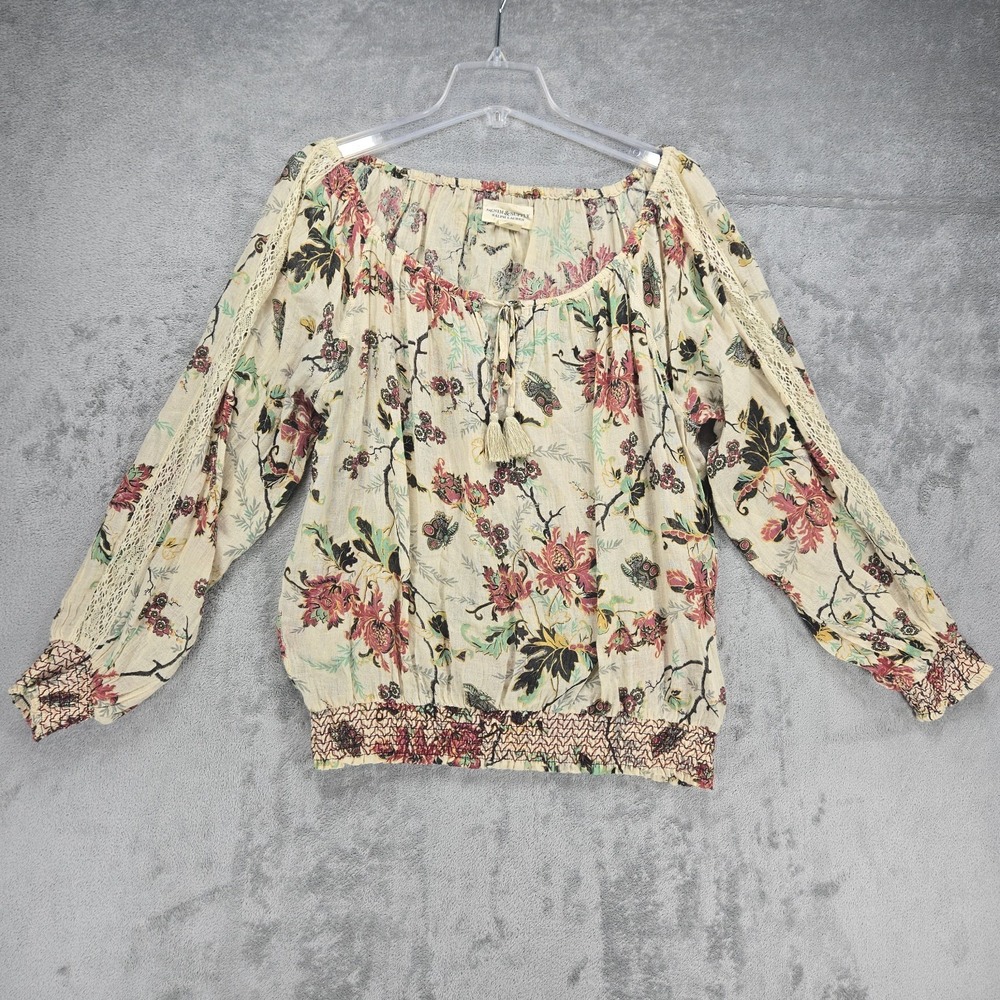 Denim‎ & Supply Ralph Lauren Floral Boho Semi-Sheer Peasant Top Poet Sleeves S
